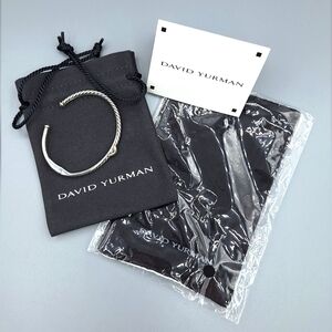 David Yurman Petite X Crossover Cuff Bracelet Sterling Silver Diamonds Size M